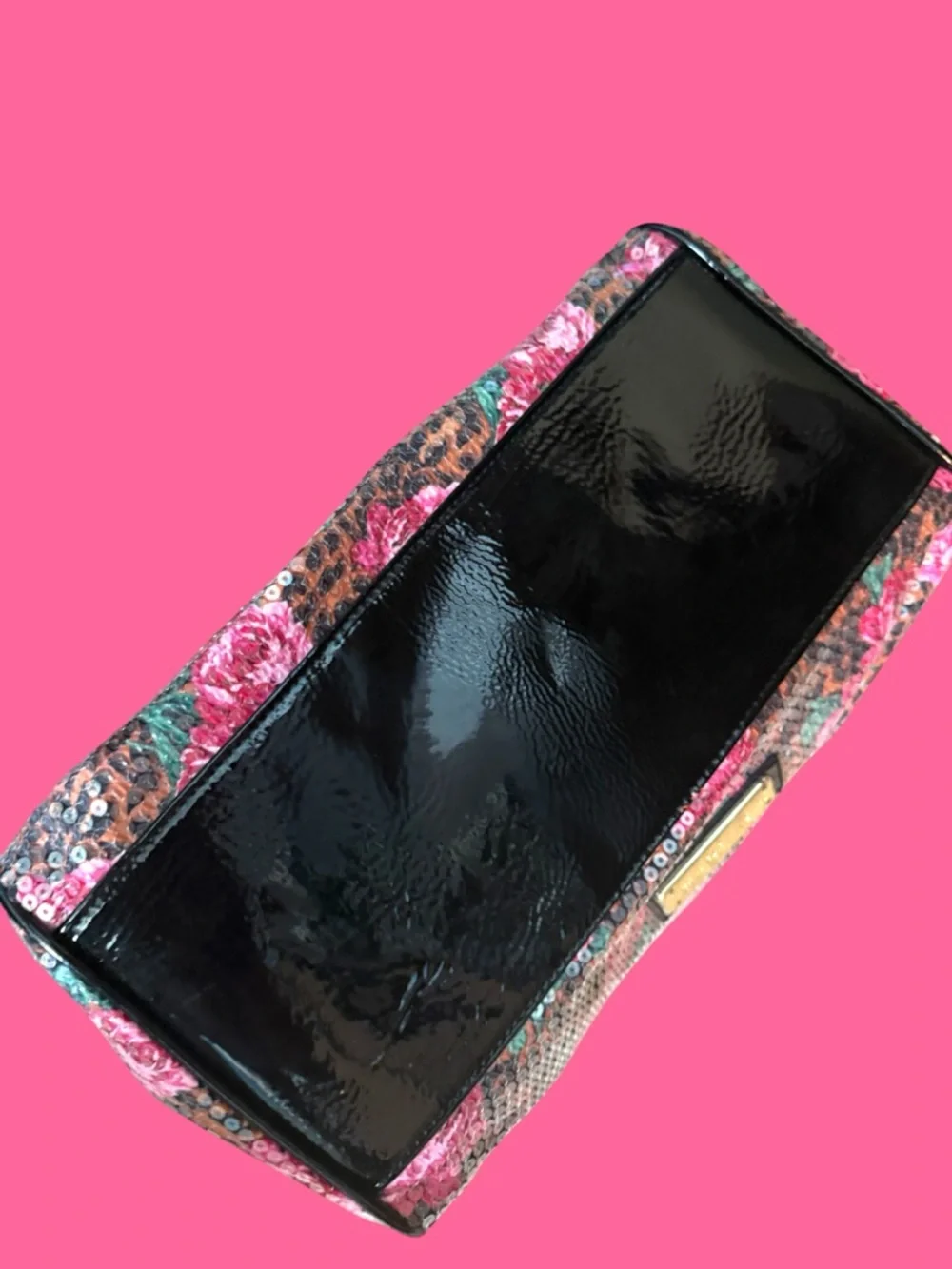 Betsey Johnson Floral Leopard Satchel, Sequin Accent - Picture 4 of 6